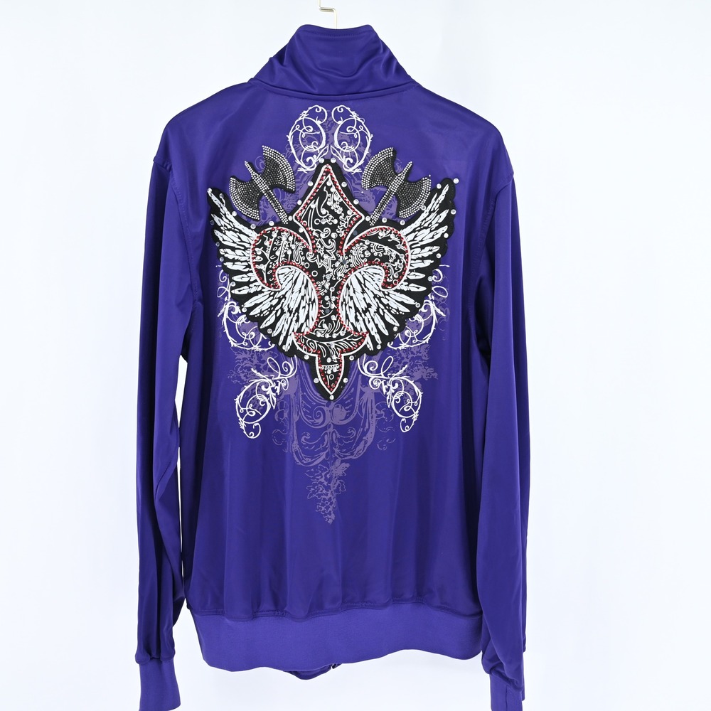 NWT Fame Purple Track Jacket XL Rhinestone Winged Fleur De Lis Y2K McBling Edgy